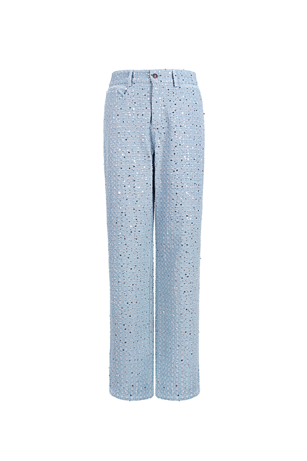 Woven Denim Women's Straight Leg Pants Casual Sequins