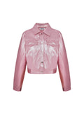 PU Women's Cropped Jacket Shiny Metallic Finish