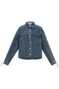 Woven Cotton Women's Denim Jacket Casual Tie-up