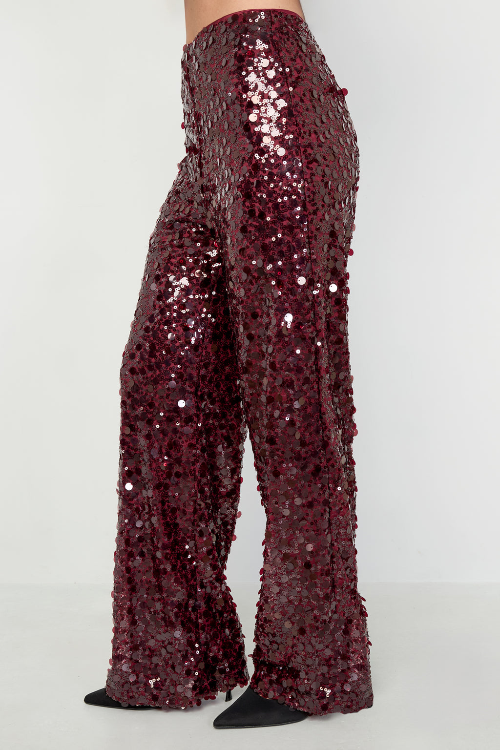Woven Polyester Fiber Women's Straight Leg Pants Sequins Elegant