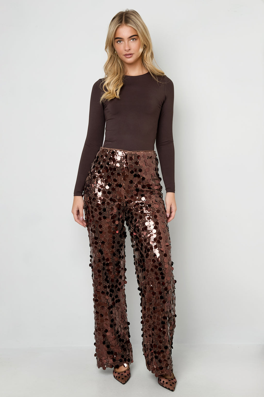 Woven Polyester Fiber Women's Straight Leg Pants Sequins Elegant