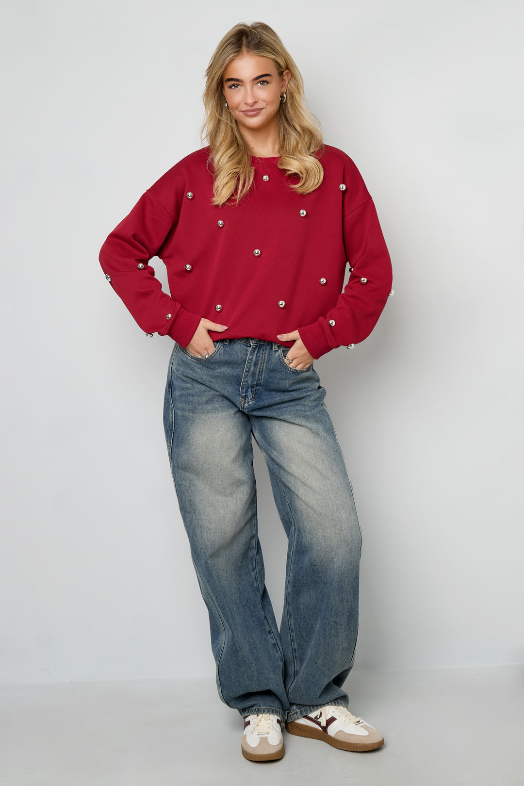 Knitted Cotton Women's Long Sleeve Top Casual Polka Dots