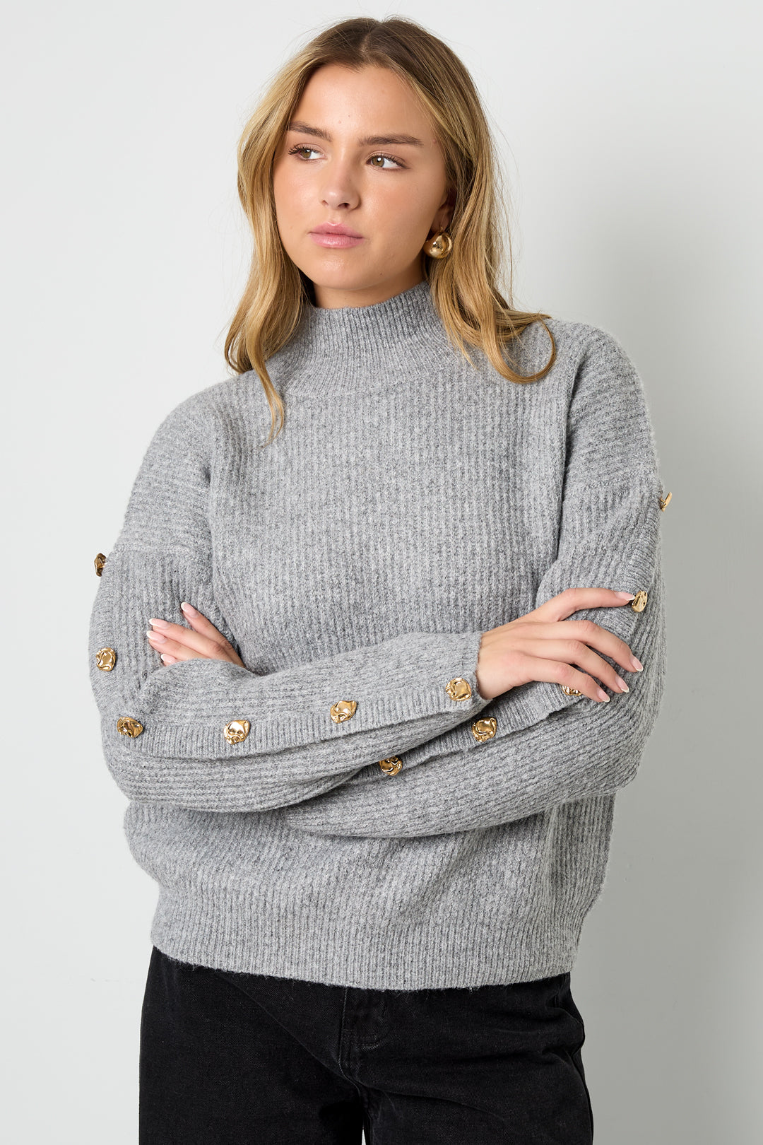 Knitted Polyester Fiber Women's Turtleneck Sweater Casual Solid Color