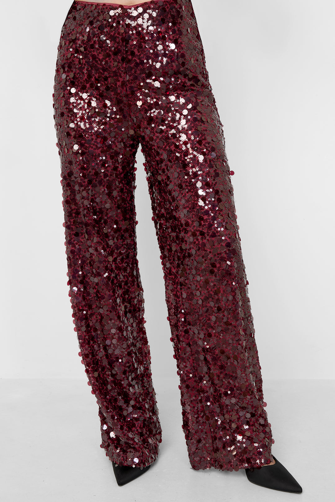 Woven Polyester Fiber Women's Straight Leg Pants Sequins Elegant