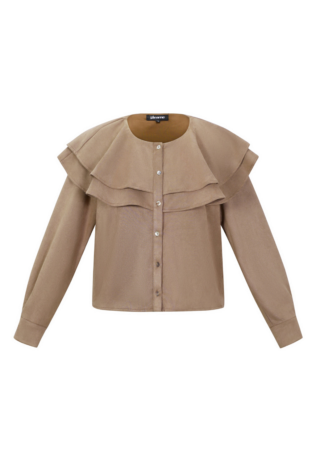 Woven Polyester Fiber Women's Blouse Elegant Ruffle Trim