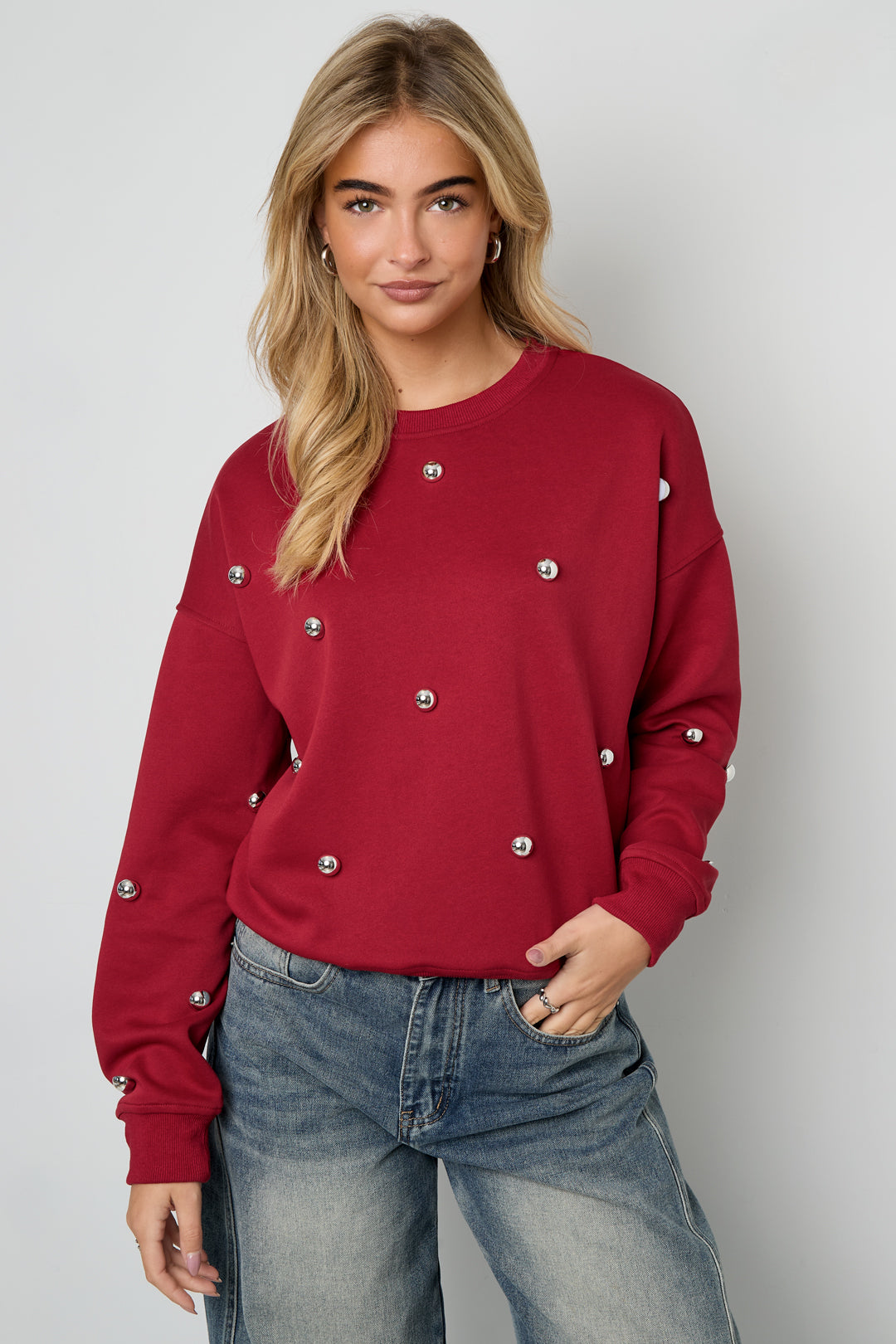 Knitted Cotton Women's Long Sleeve Top Casual Polka Dots