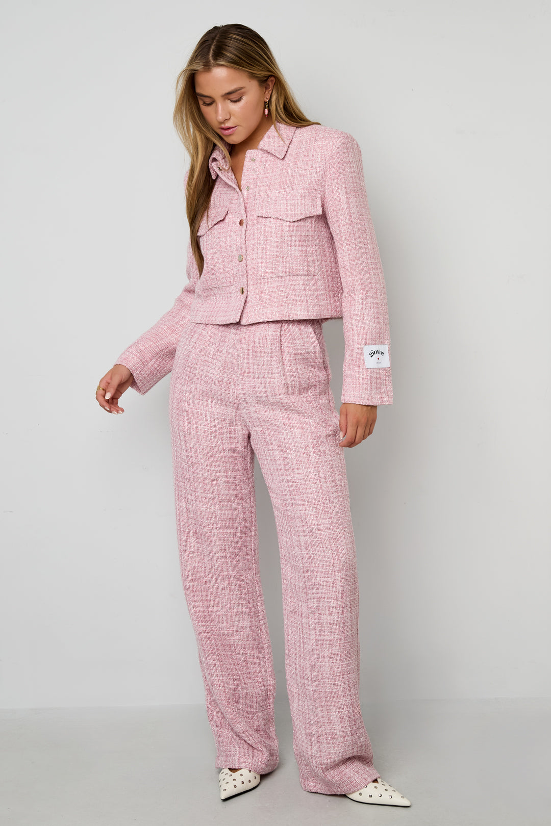 Woven Polyester Fiber Women's Straight Pants Elegant Checkered Fall/Winter