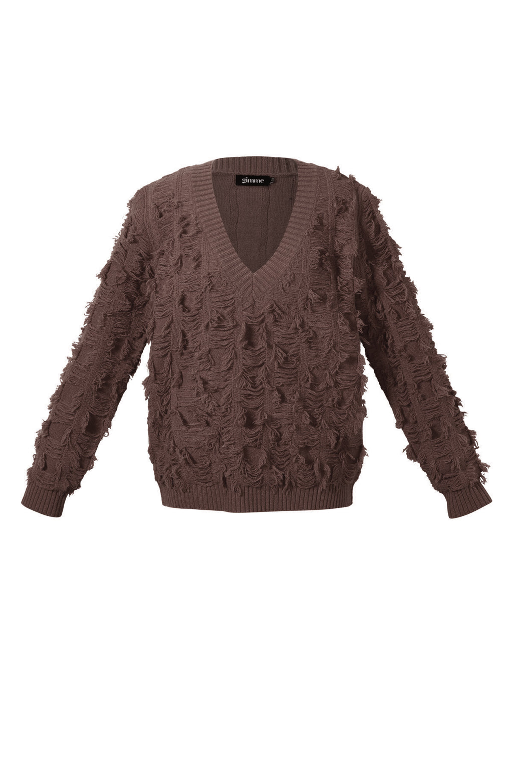 Knitted Polyester Fiber Women's V-Neck Sweater Casual Solid Color