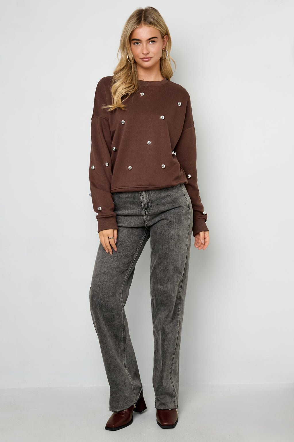 Knitted Cotton Women's Long Sleeve Top Casual Polka Dots