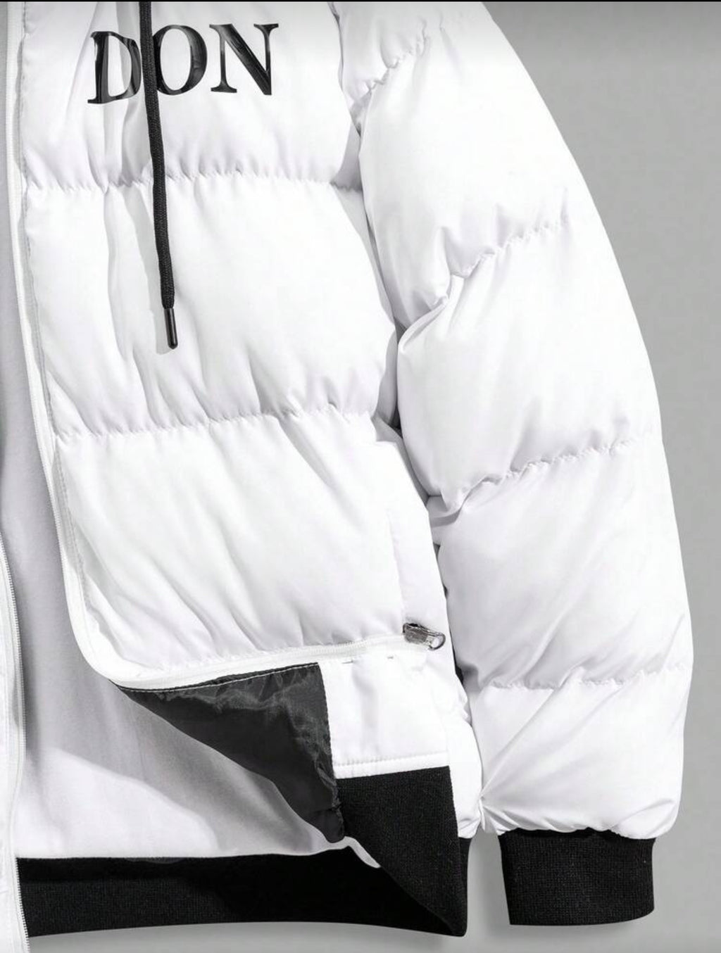 Hoge kwaliteit heren winterjas met capuchon zwart/wit