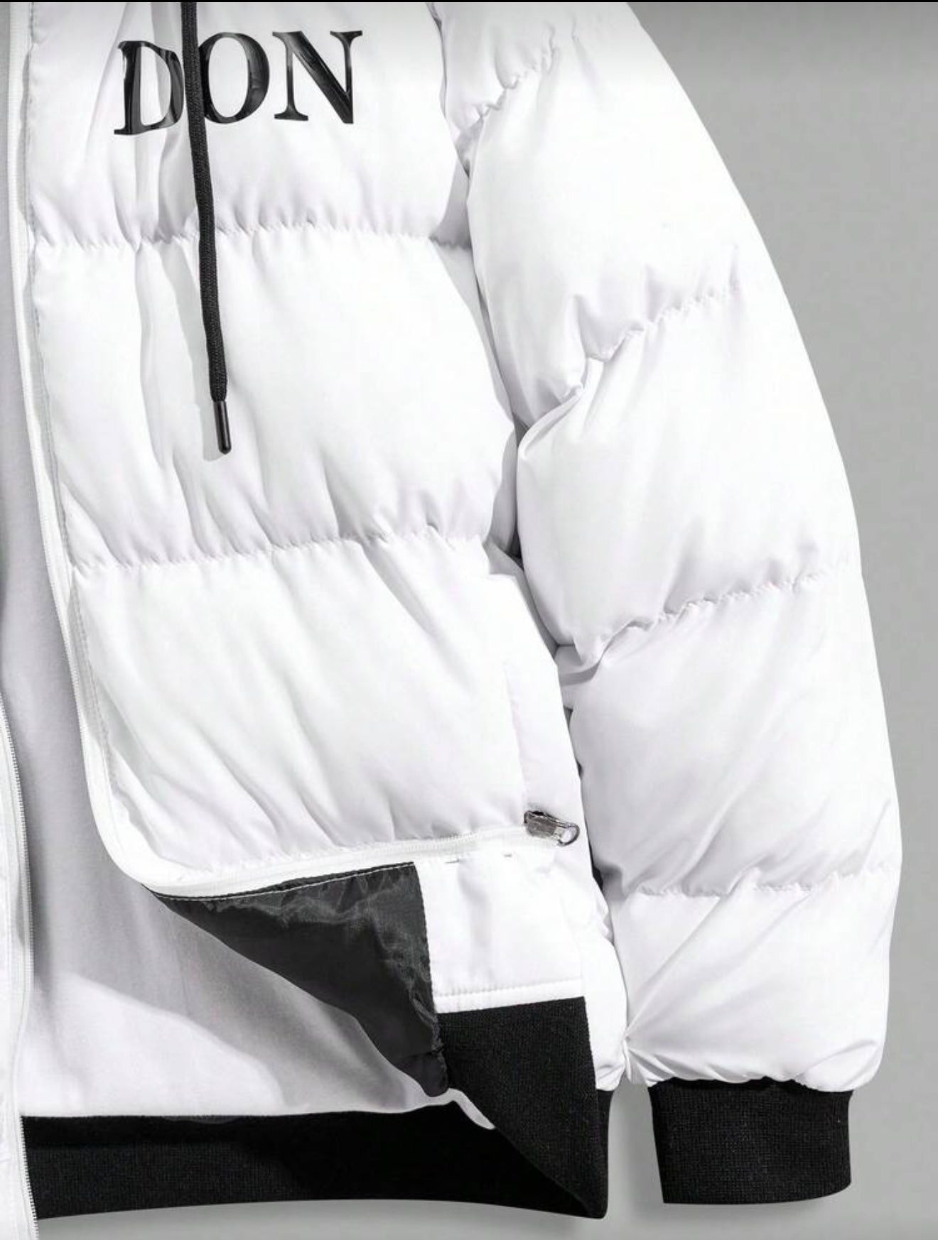 Hoge kwaliteit heren winterjas met capuchon zwart/wit