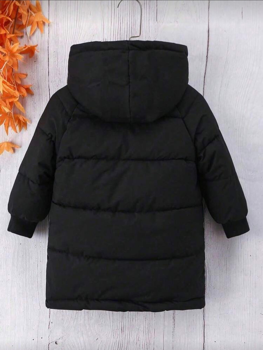 Jongens dikke lange mouwen gewatteerde jas met capuchon modieuze schoolstijl zwart