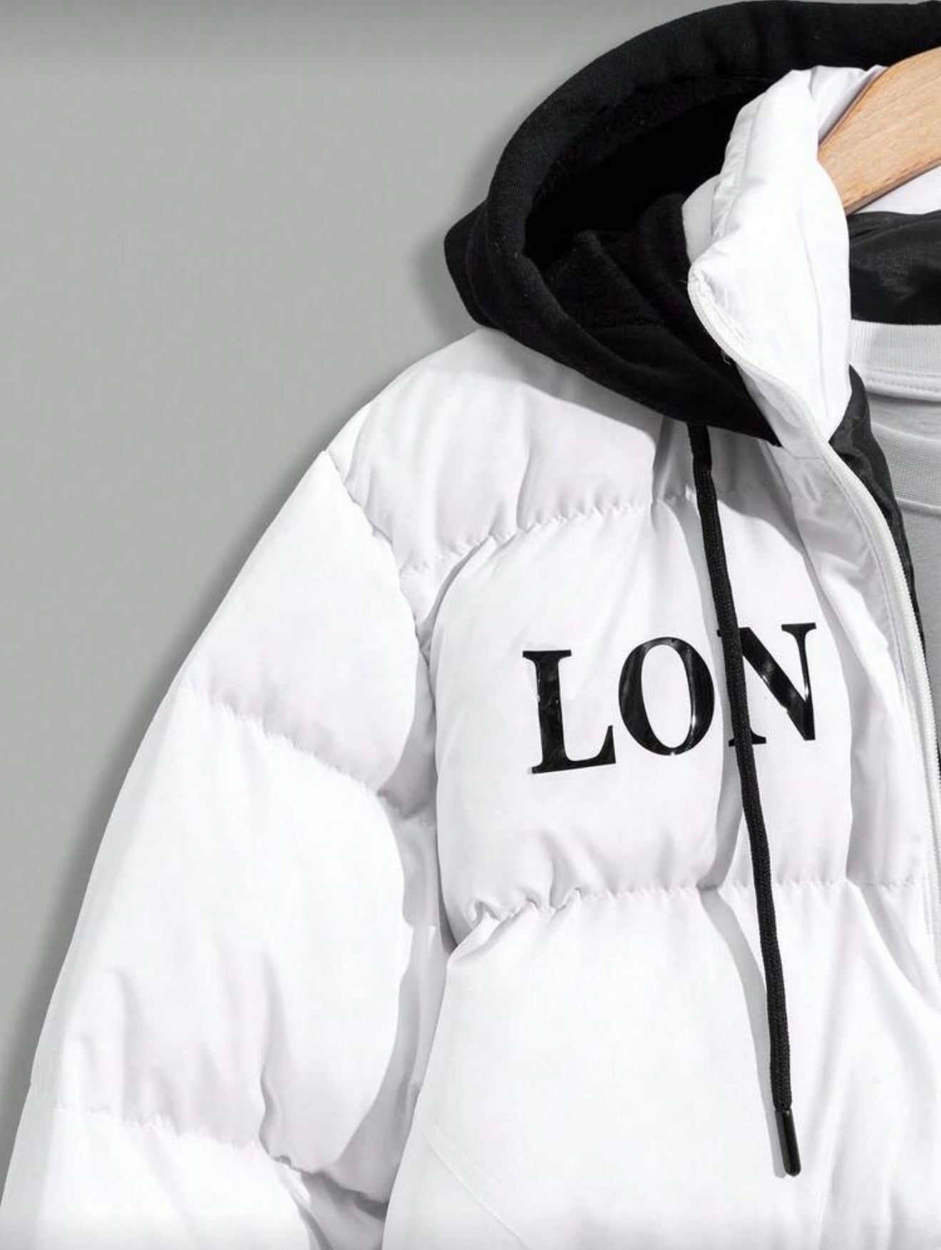 Hoge kwaliteit heren winterjas met capuchon zwart/wit