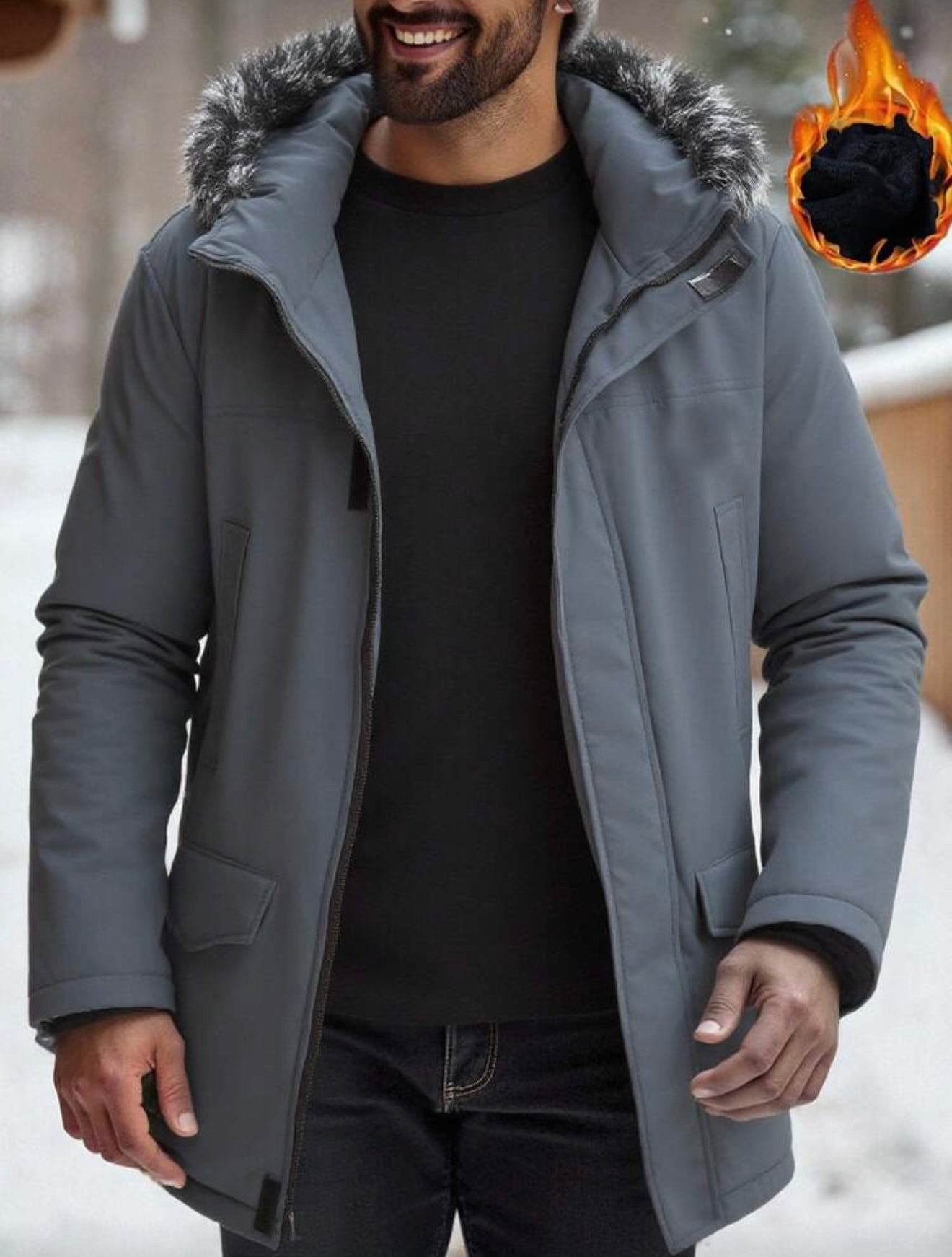 Dikke gewatteerde heren winter jas ritssluiting, thermisch gevoerd