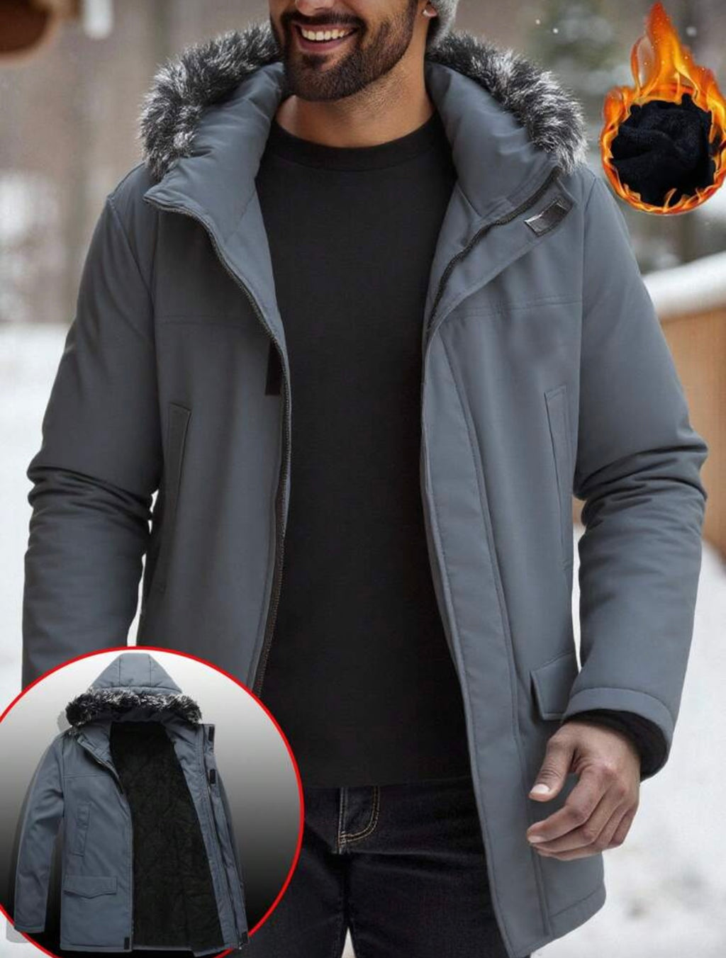 Dikke gewatteerde heren winter jas ritssluiting, thermisch gevoerd