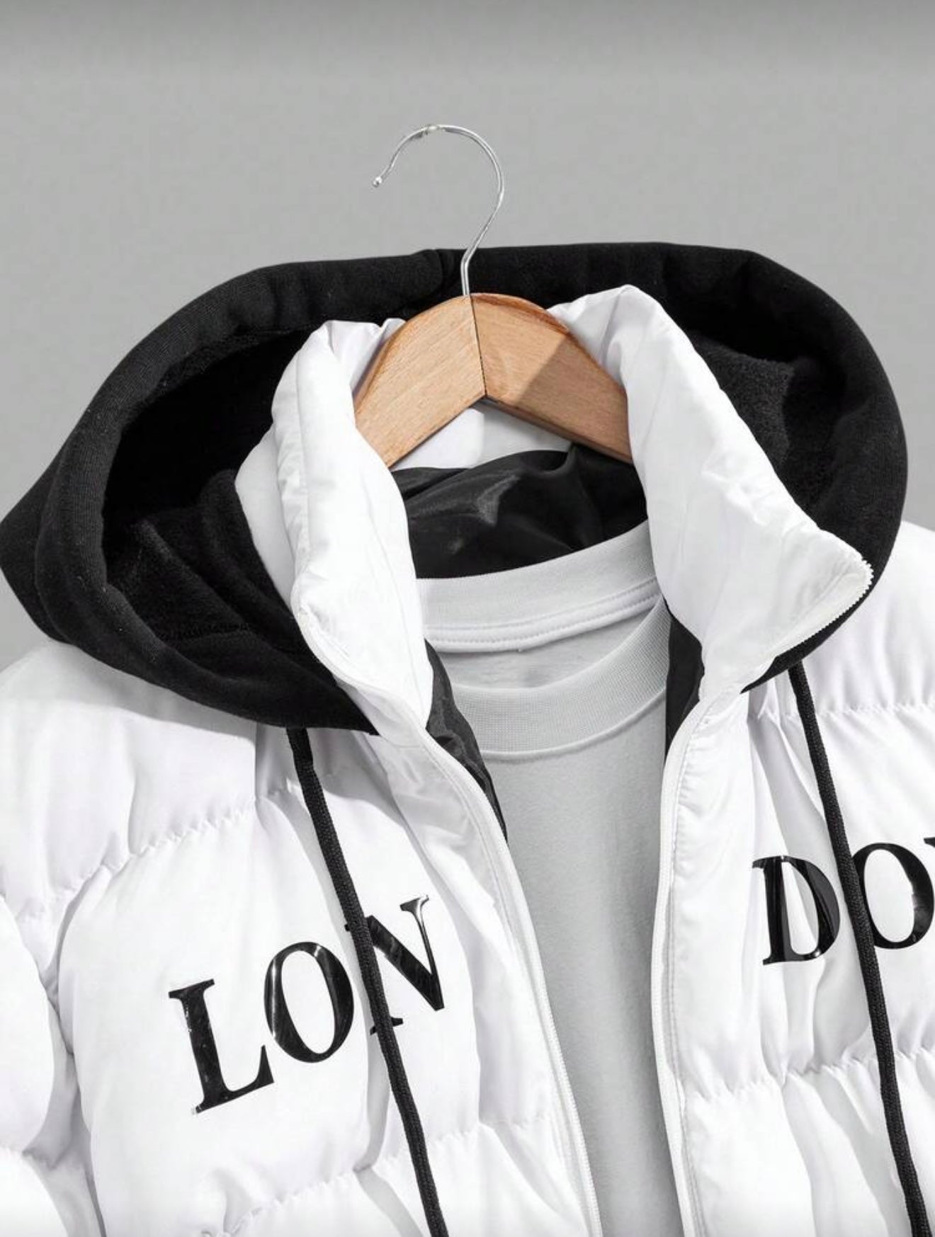 Hoge kwaliteit heren winterjas met capuchon zwart/wit