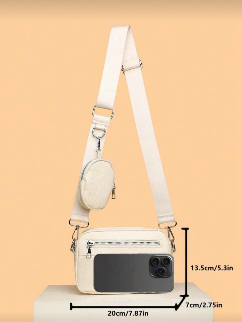 Schoudertas heren beige met mini sleutel portemonnee