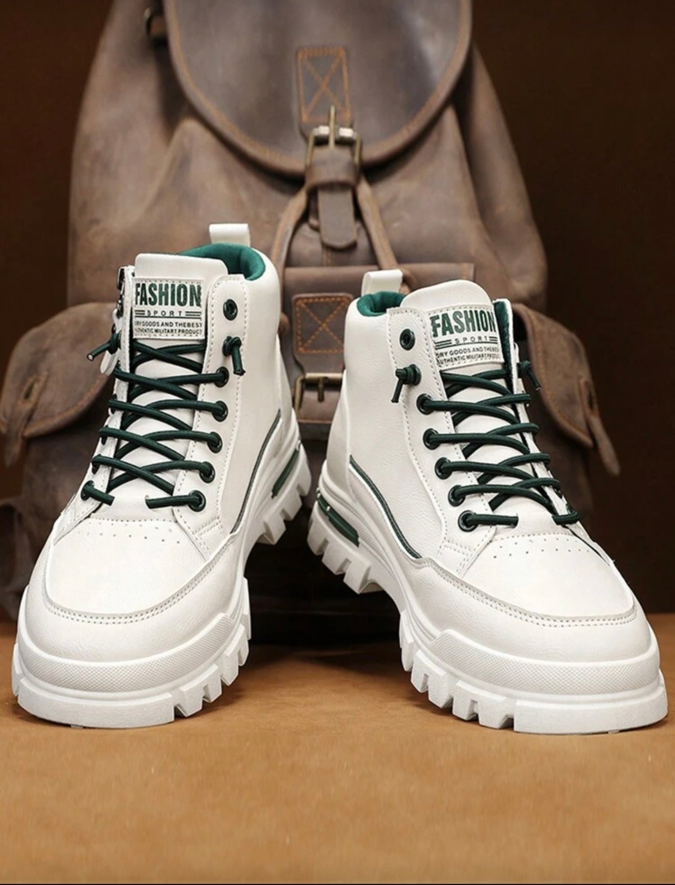 Heren leren winter thermisch gevoerde dikke warme laarzen wit met groen