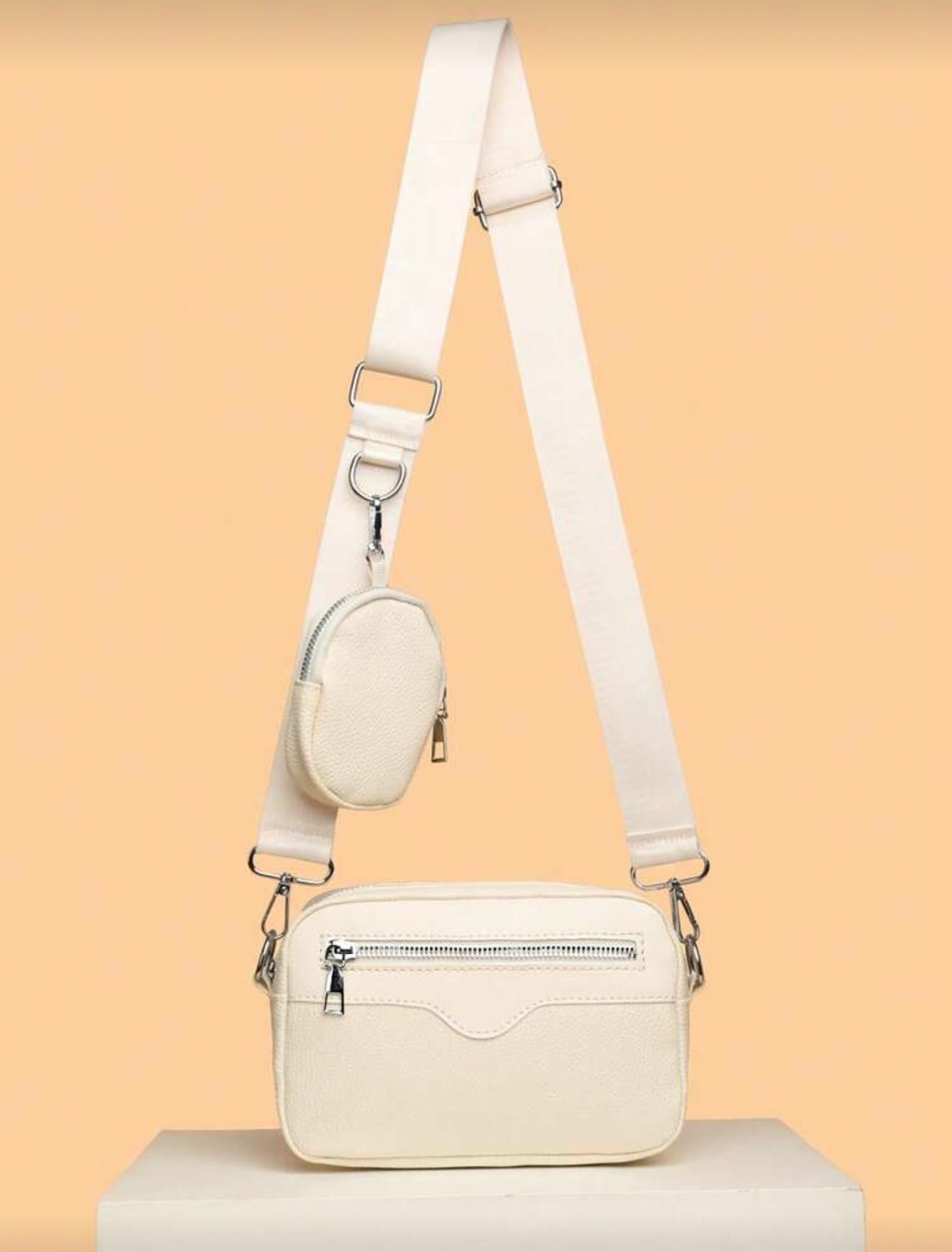 Schoudertas heren beige met mini sleutel portemonnee