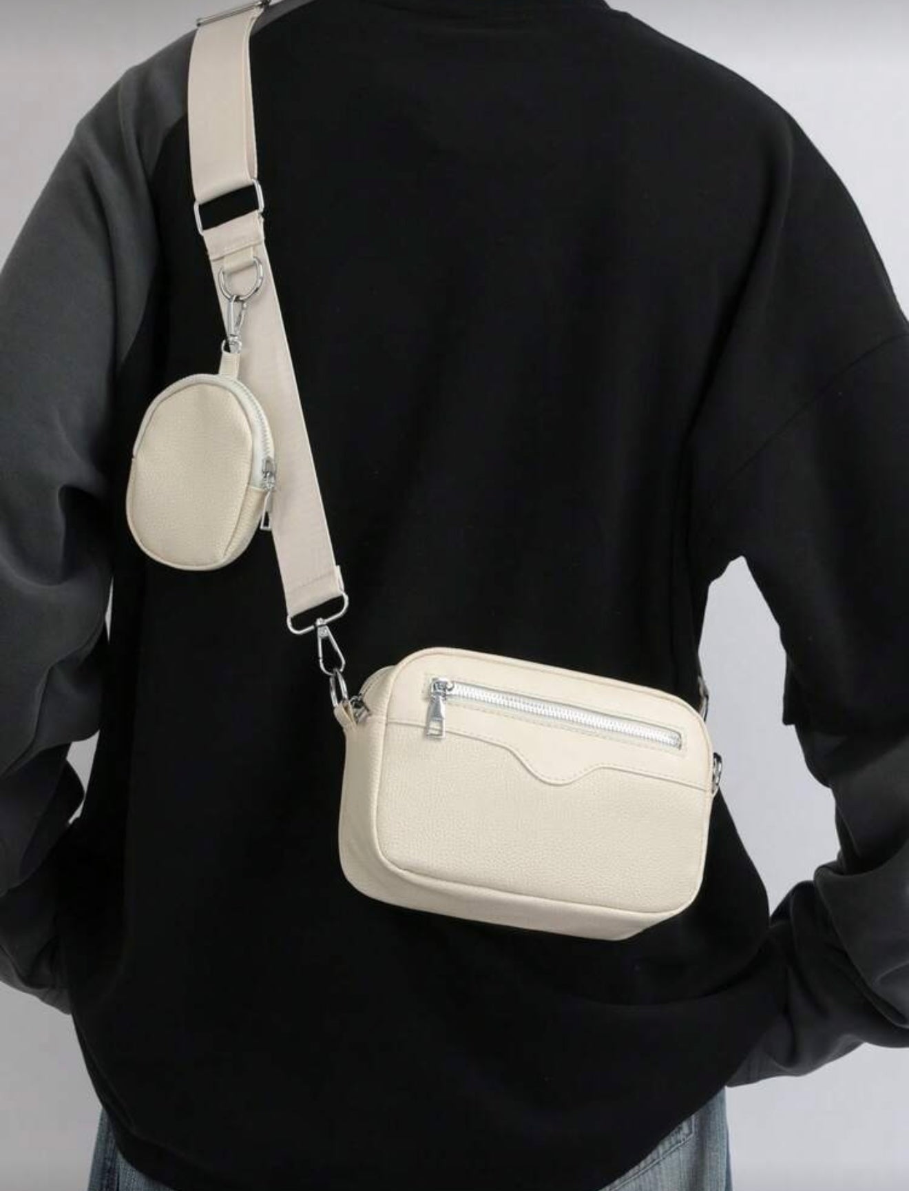 Schoudertas heren beige met mini sleutel portemonnee