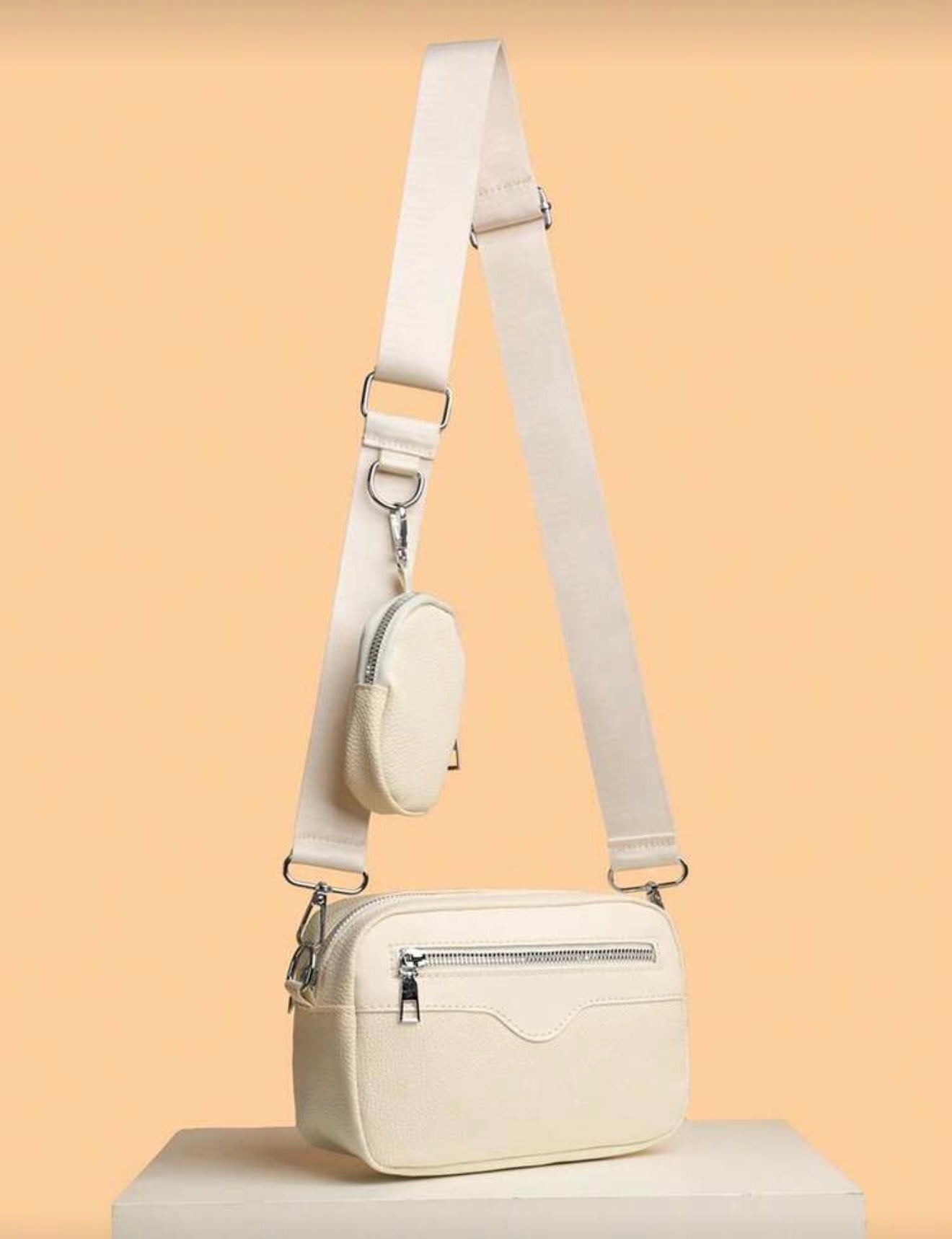 Schoudertas heren beige met mini sleutel portemonnee