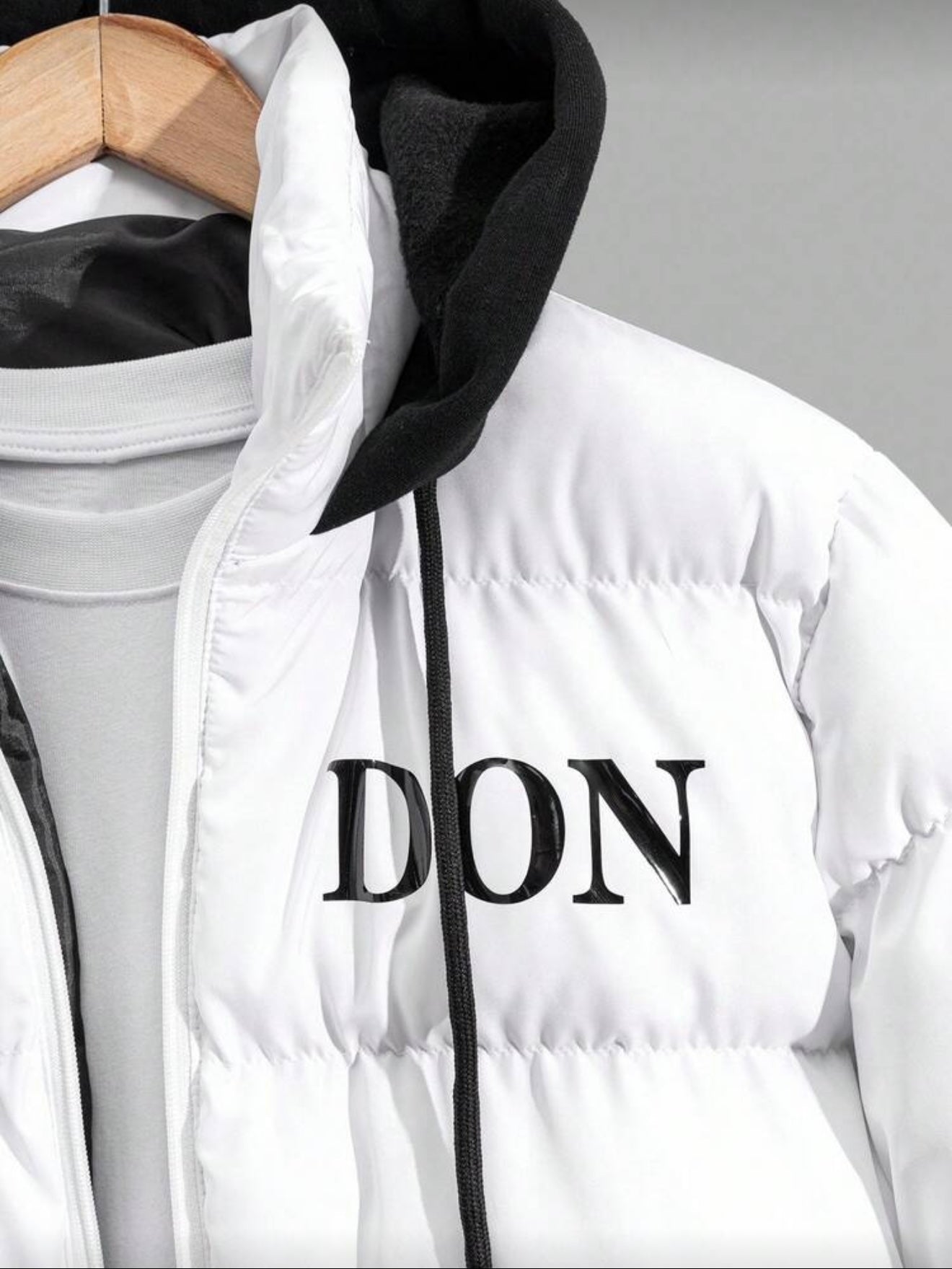 Hoge kwaliteit heren winterjas met capuchon zwart/wit