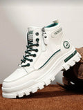 Heren leren winter thermisch gevoerde dikke warme laarzen wit met groen