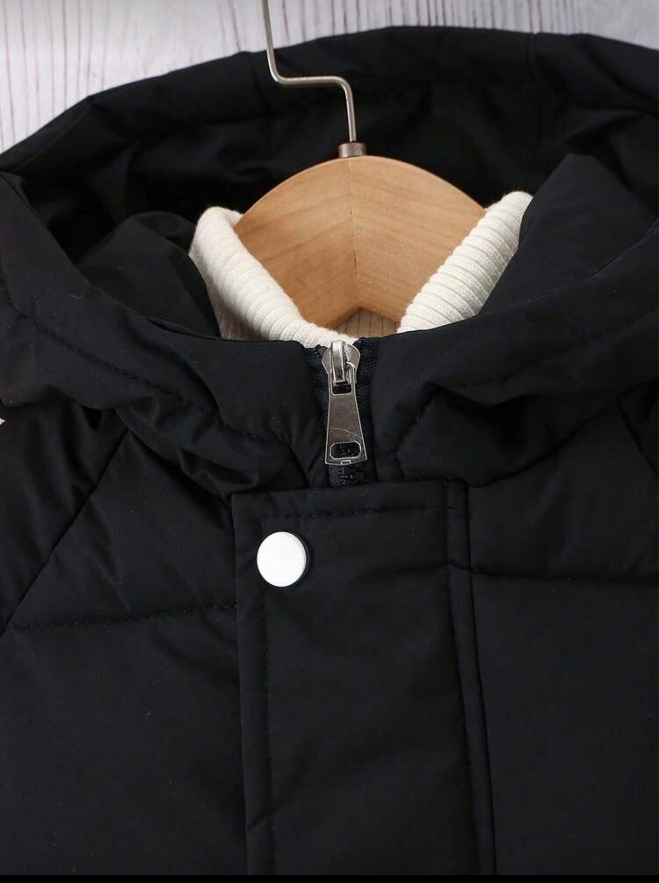 Jongens dikke lange mouwen gewatteerde jas met capuchon modieuze schoolstijl zwart