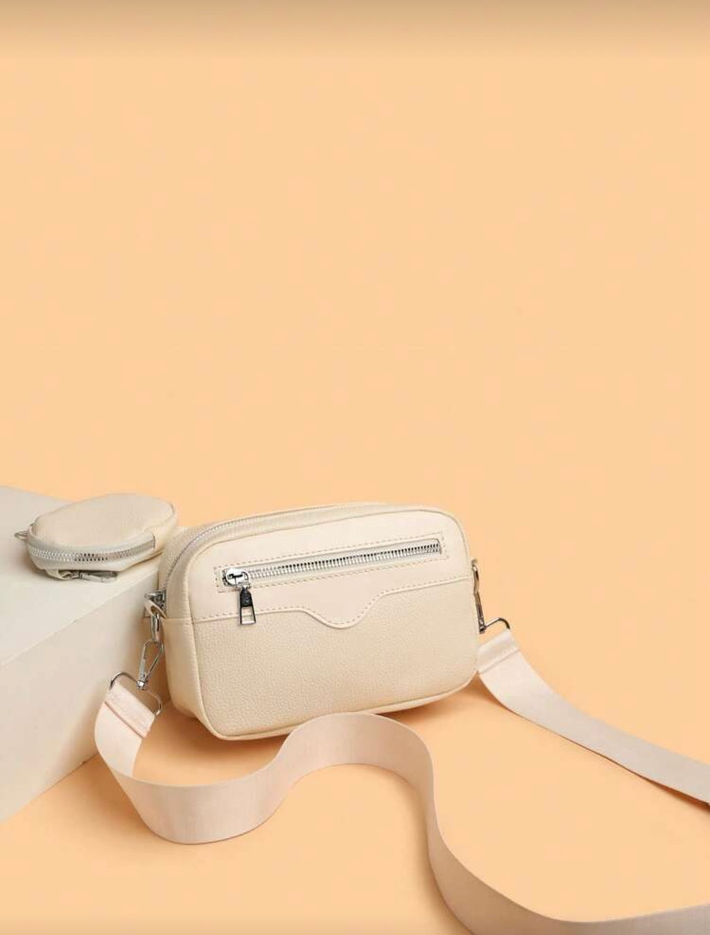 Schoudertas heren beige met mini sleutel portemonnee