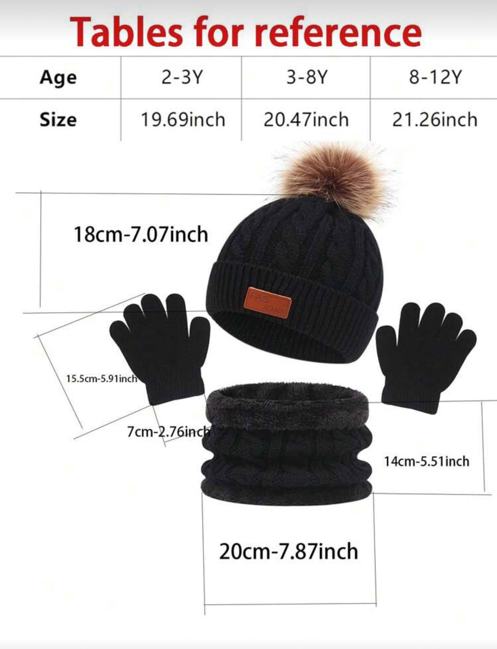 3-delige set van warme, winddichte muts, sjaal en handschoenen voor kinderen van 0-12 jaar