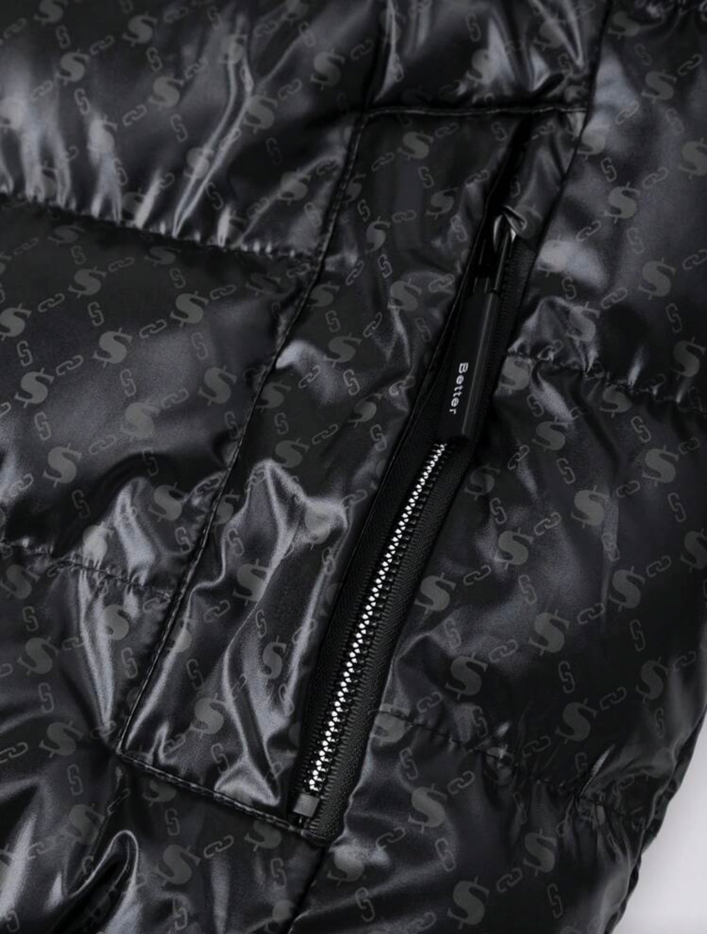 Gewatteerde grafische print heren winterjas zwart twee manieren te gebruiken