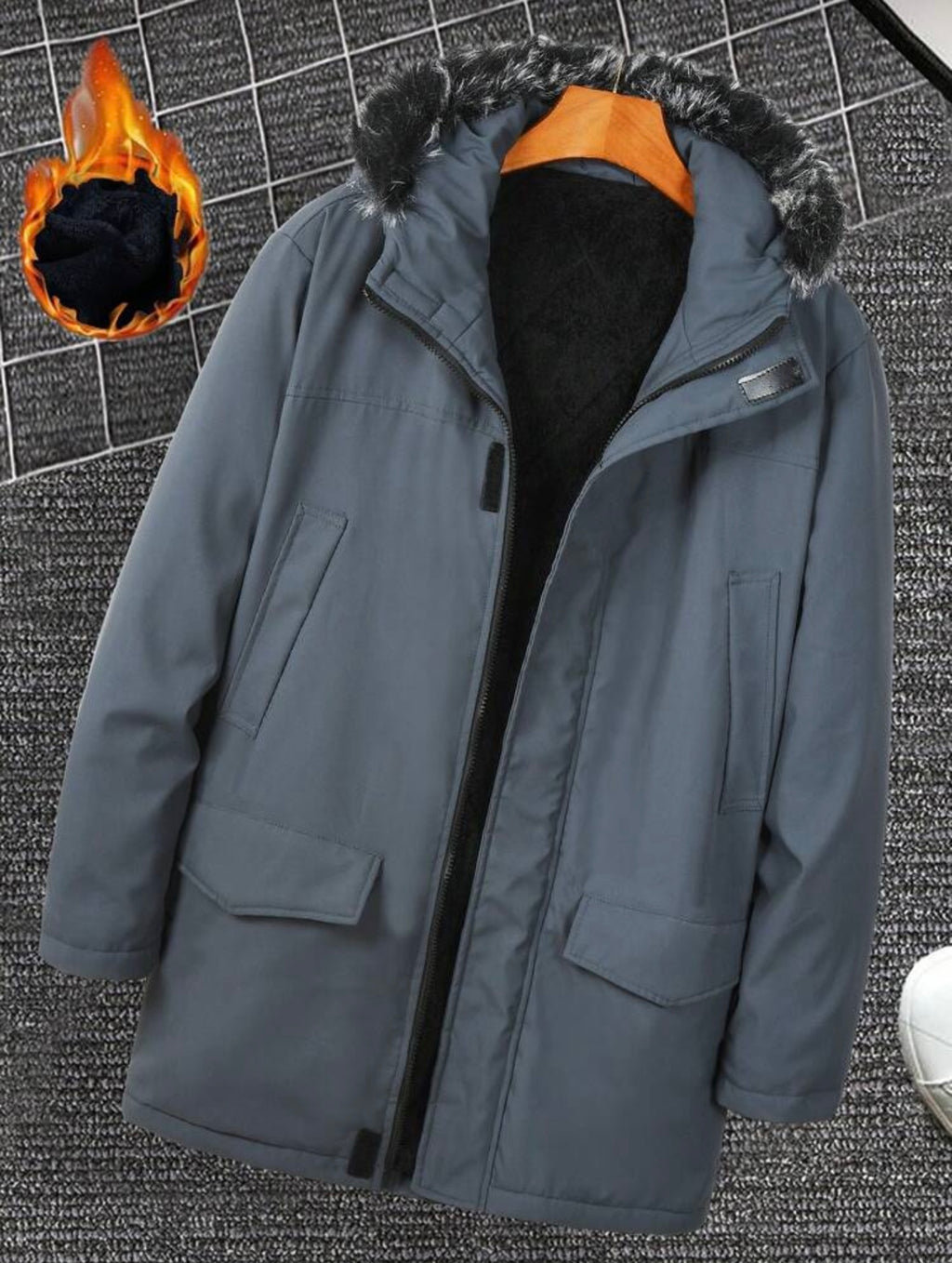 Dikke gewatteerde heren winter jas ritssluiting, thermisch gevoerd