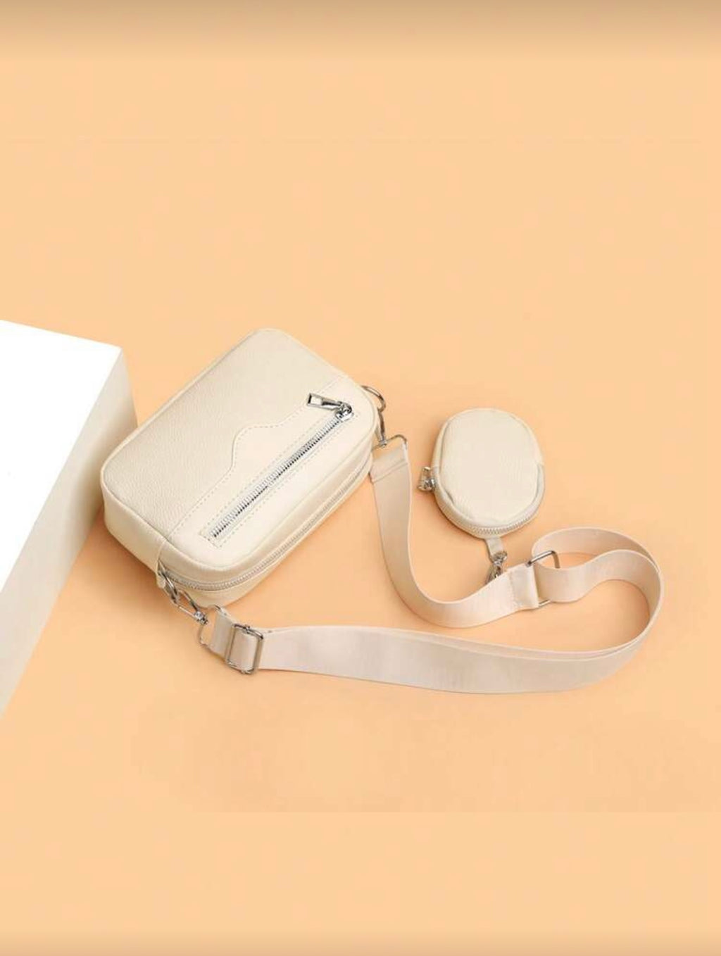 Schoudertas heren beige met mini sleutel portemonnee