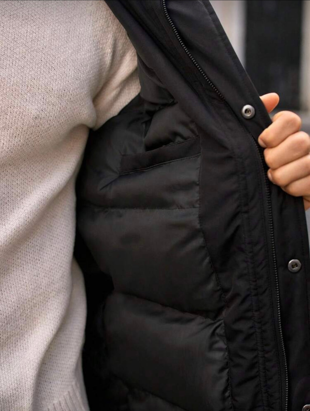 Heren bontkraag lange winterjas zwart