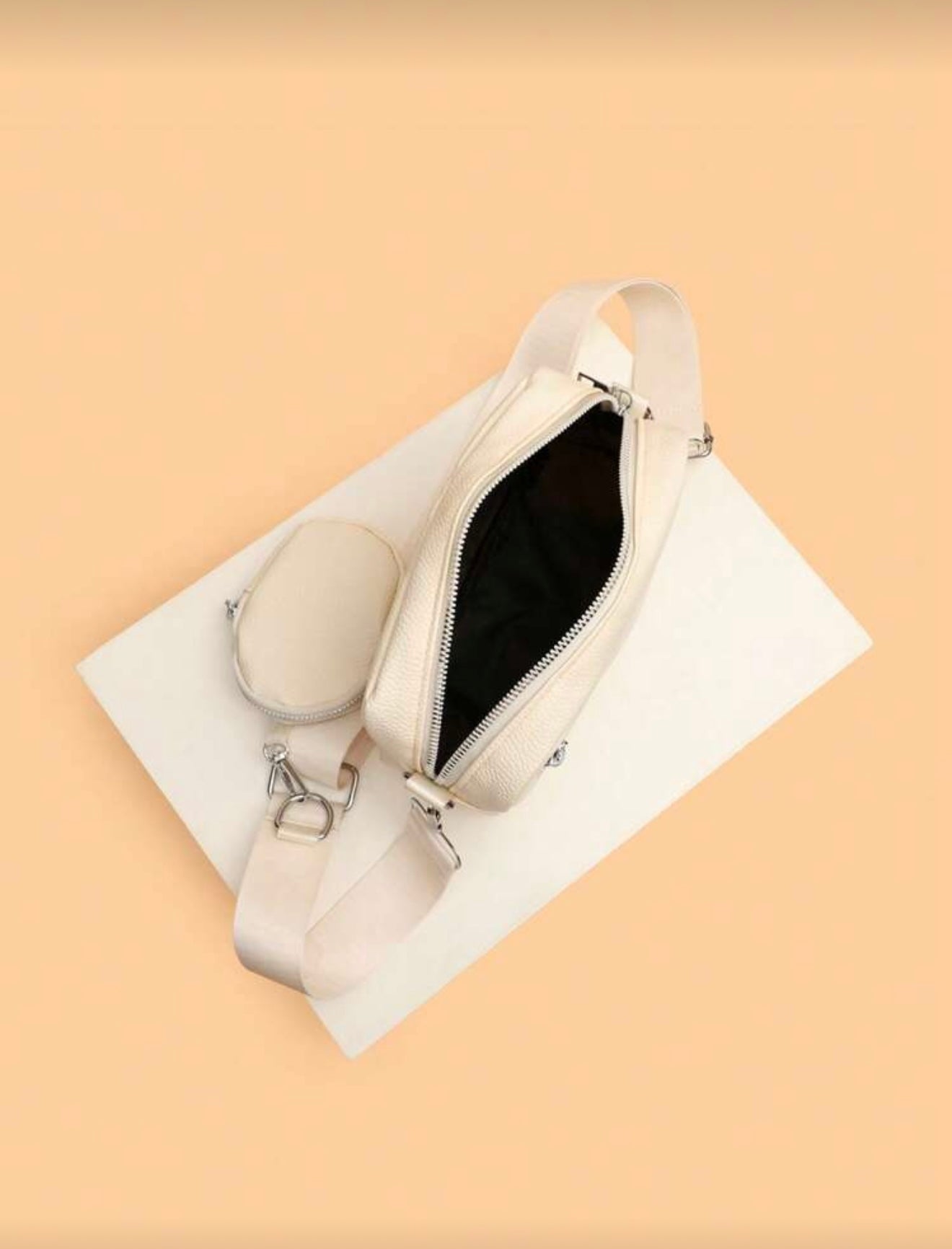 Schoudertas heren beige met mini sleutel portemonnee