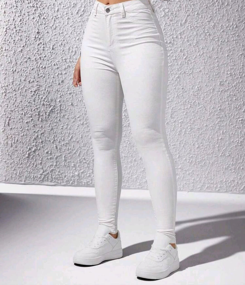 Solid white women skinny jeans