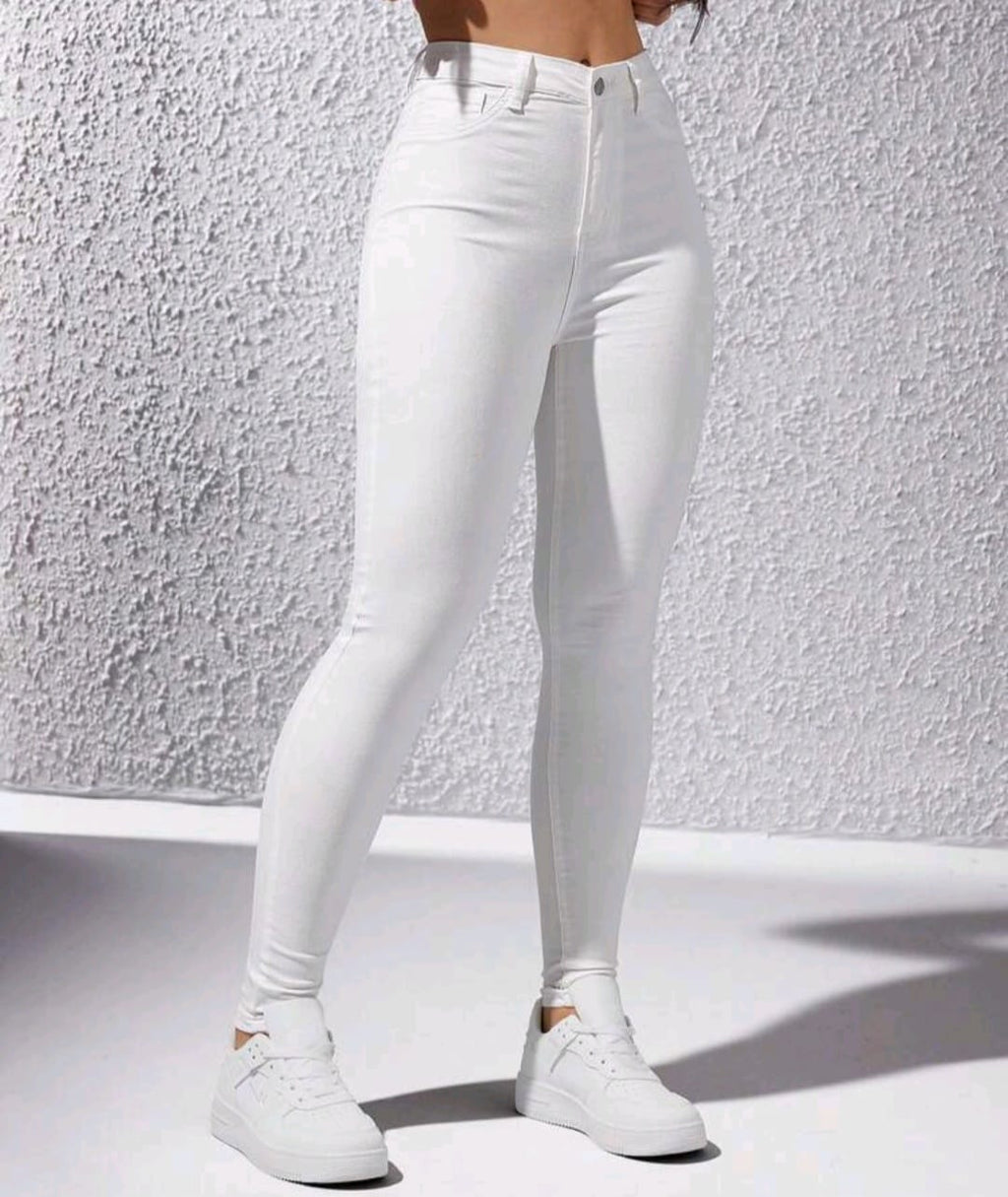 Solid white women skinny jeans