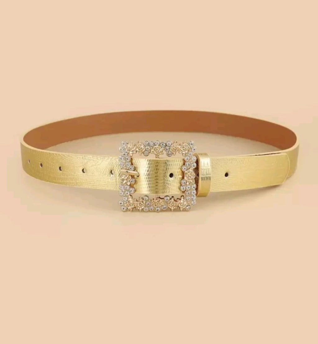 Rhinestone Square met hole punch gold vrouwelijke riem