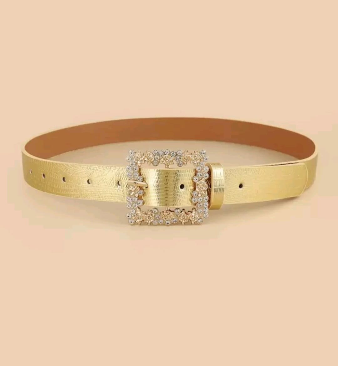Rhinestone Square met hole punch gold vrouwelijke riem