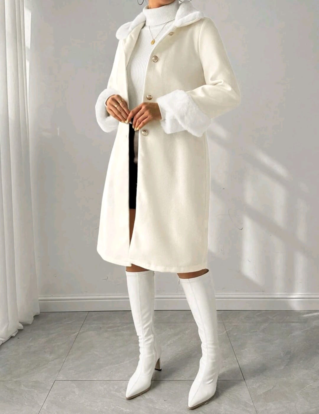 Button- Front Long Sleeve winter jacket women