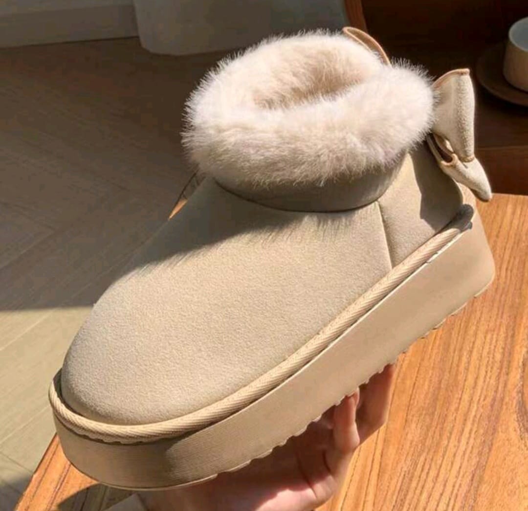 Women thick sole bow decor lined slip-resistant flat shoes