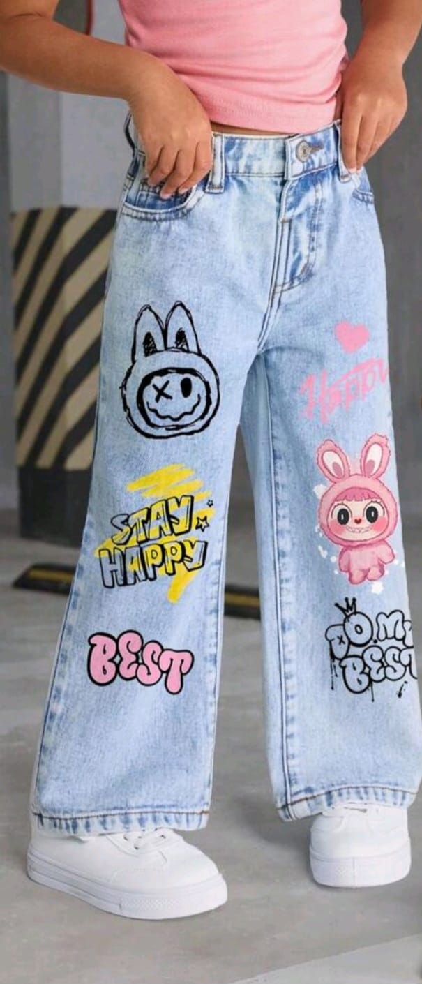 ChilldGRL baby girls denim jeans with cute rabbit print