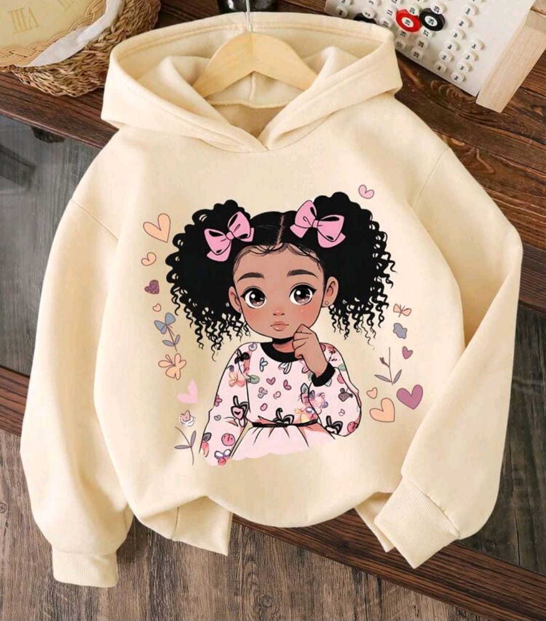 Cartoon warm hoodie sweatshirt for young girl