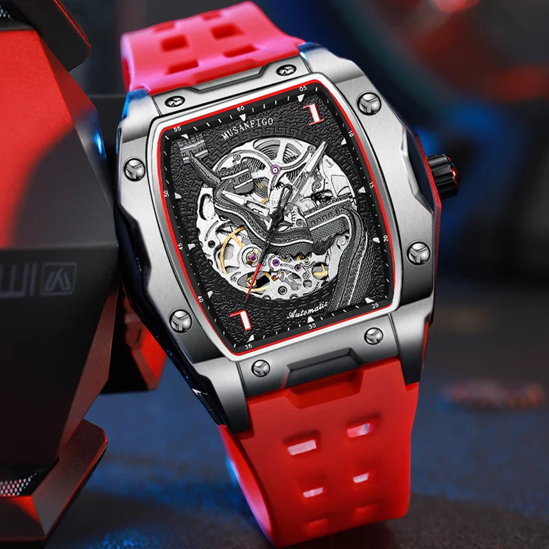 Men's fully automatic mechanical watch, waterproof luminous tonneau, skeleton Great Wall trendy men's watch
