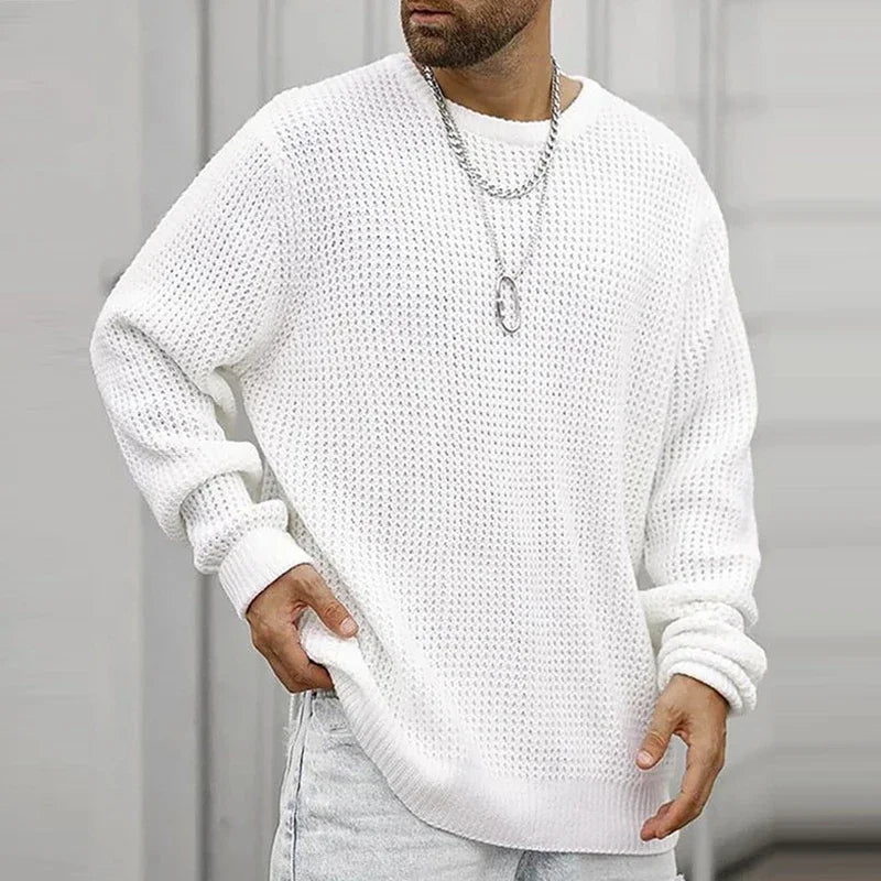 2025 New Men's Casual Sweater Round Neck Long Sleeve Knitted Sweater Solid Color Fashion Versatile Top