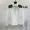 New high-end personalized metal chain design for men's long sleeved patchwork loose sequined shirt