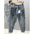 Men's casual straight-leg printed jeans autumn and winter new mid-waist loose trousers trendy tube trousers
