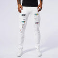 White ripped jeans for men 2024 new summer slim fit jeans for men straight leg casual pants for men stretch denim ripped pants
