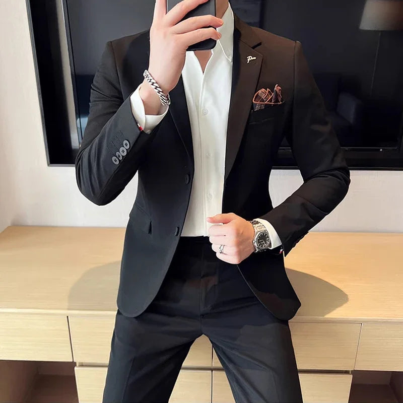 (Jacket + Pants) High End Brand Boutique Solid Color Mens Casual business office Suit Groom Wedding Dress Party Blazer Trousers