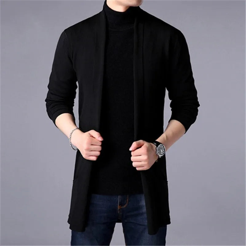 Sweater Coats Men New Fashion 2025 Autumn Men's Slim Long Solid Color Knitted Jacket Fashion Men's Casual Sweater Cardigan Coats